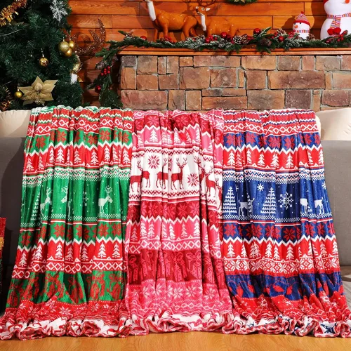 Ganeen Paquete de 3 Mantas Navideñas de Felpa con Impresión, Manta de Forro Polar 50 x 60 Pulgadas, Manta Cálida y Suave de Franela para Vacaciones,