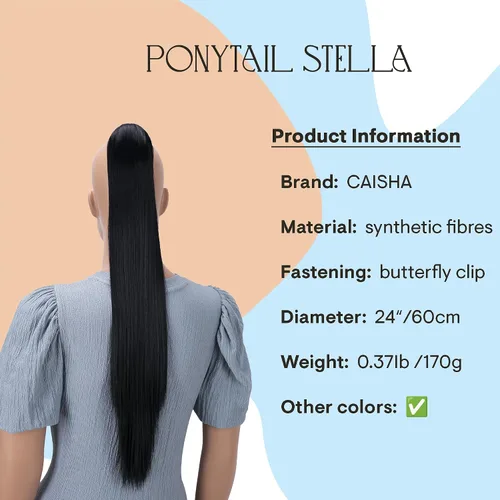 Miniatura 3 de CAISHA 24 "Hairpiece Cola de caballo Clip en la extensión de pelo largo recto negro H601
