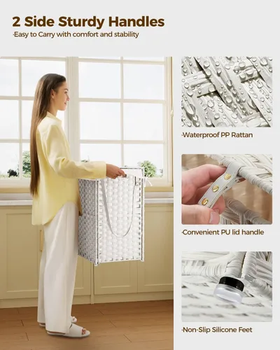 Miniatura 85 de GREENSTELL Cesta para ropa sucia con ruedas y tapa, 130 L, cesta grande de 3 secciones con 2 tipos de bolsas de forro extraíbles, 5 bolsas de malla