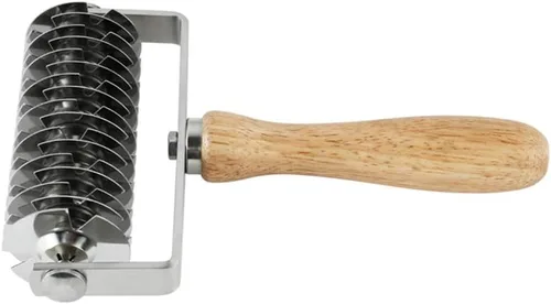 Miniatura 3 de Rodillo de acero inoxidable para masa de celosía Pizza Roller Cutter Cocina Herramientas para hornear Amarillo-2