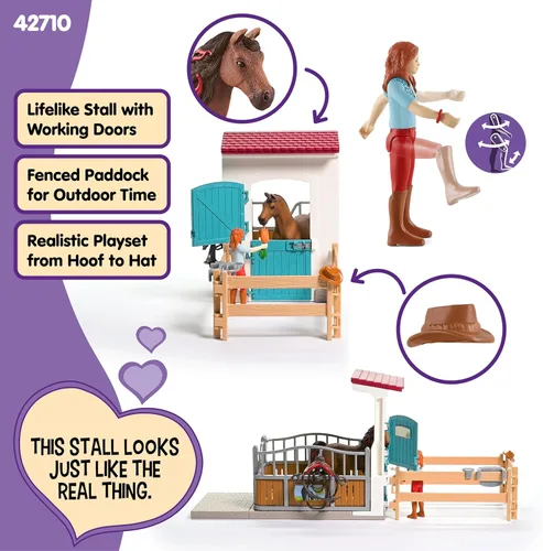 Miniatura 3 de Schleich Horse Club - Juego de juguetes de caballo de 25 piezas Hannah y Cayenne con caballeriza y accesorios - Etiqueta de nombre de establo