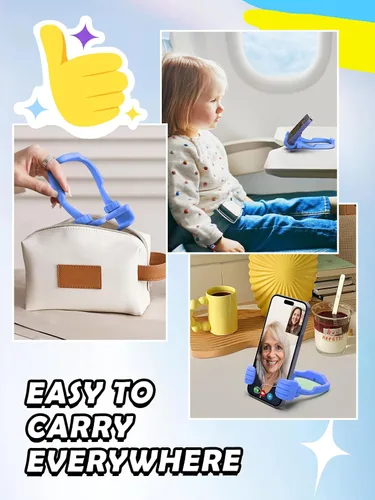 Miniatura 7 de Relleno de calcetines para adolescentes, niños y niñas, soporte para teléfono celular: soporte de pulgar perezoso ajustable con pulgares hacia Azul