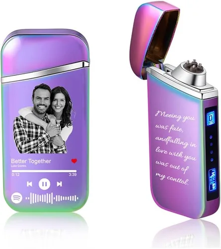 Miniatura 10 de Encendedor de canción con código de Spotify personalizado, encendedor de arco eléctrico a prueba de viento, interruptor táctil grabado