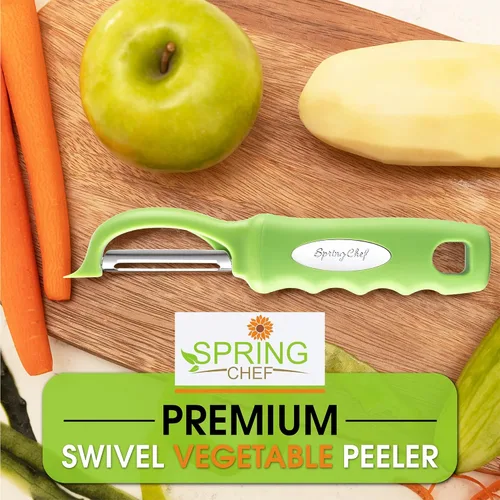 Miniatura 7 de Spring Chef Pelador de verduras giratorio de alta calidad, mango de agarre suave y cuchillas de acero inoxidable ultra afiladas; perfecto para Verde