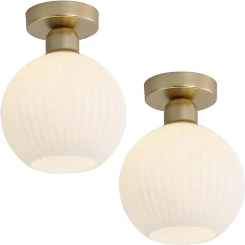 Miniatura 16 de KCO Lighting - Lámpara de techo de latón antiguo, lámpara de techo semiempotrada de vidrio de leche vintage, lámpara de techo pequeña dorada