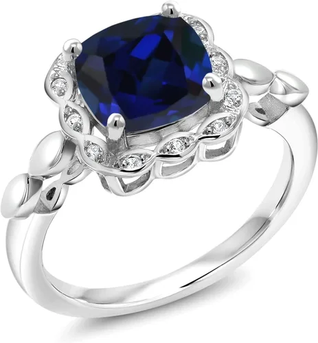 Miniatura 52 de Gem Stone King Anillo de compromiso de plata de ley 925 de 0.315 in con piedra natal y zafiro blanco creado Anillo de compromiso de boda