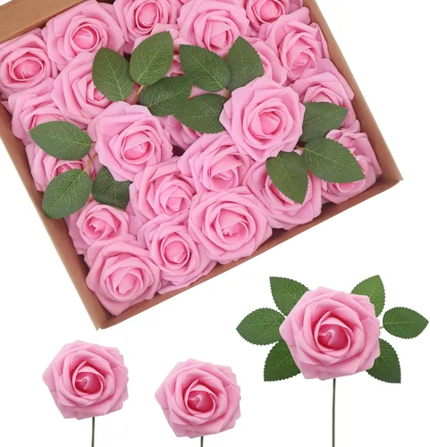 Miniatura 15 de Flores Artificiales Rosas Realistas, 50 piezas de rosas falsas con tallo de aspecto real para ramos de boda DIY, centros de mesa, despedida