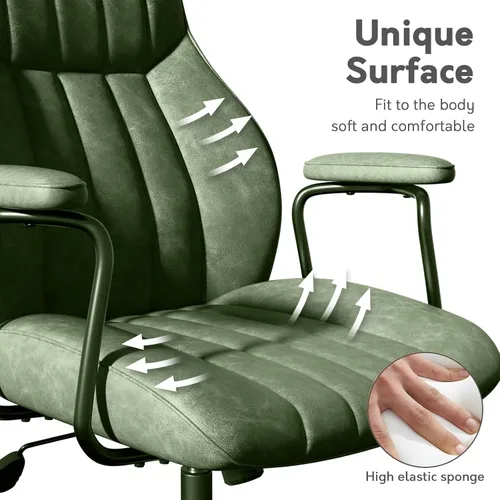 Miniatura 5 de Silla de escritorio de cuero verde Bananister con ruedas y brazos, altura ajustable, estilo vintage, moderno de mediados de siglo