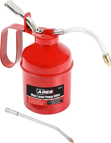 Miniatura 10 de ARES 55024 - Lata aceitera estilo palanca gris de 4 onzas - Incluye manguera flexible trenzada de acero y boquilla de acero rígido descentrada