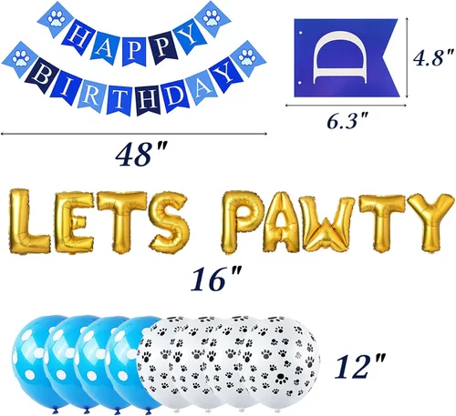 Miniatura 6 de STMK Decoraciones de cumpleaños para perros, sombrero de cumpleaños de perro de varios tamaños con números, bandana, corbatín, bandera, bandera
