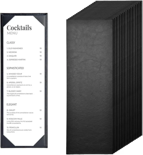 Miniatura 11 de WeChef Portamenús para Restaurante 4.25"x11" Doble Pliegue 2 Vistas Fundas de Menú de Restaurante de Cuero PU con Esquinas Anguladas para Lista