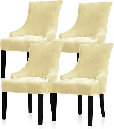 Miniatura 55 de Lellen Funda elástica de terciopelo para silla con respaldo de ala, funda protectora reutilizable para comedor, banquete, decoración del hogar, etc.