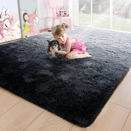 Miniatura 58 de Noahas - Alfombra suave y afelpada para habitación de niña y sala de estar, colorida, decoración para guardería, teñido anudado arcoíris, azul