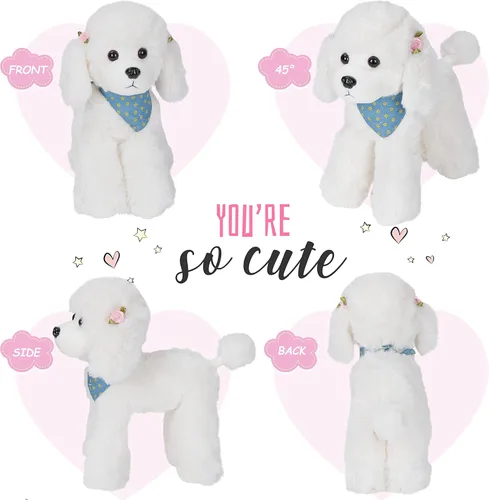 Miniatura 7 de Cachorro de caniche blanco realista, animal de peluche suave y adorable para abrazar, juguete de peluche para el día del niño, día festivo