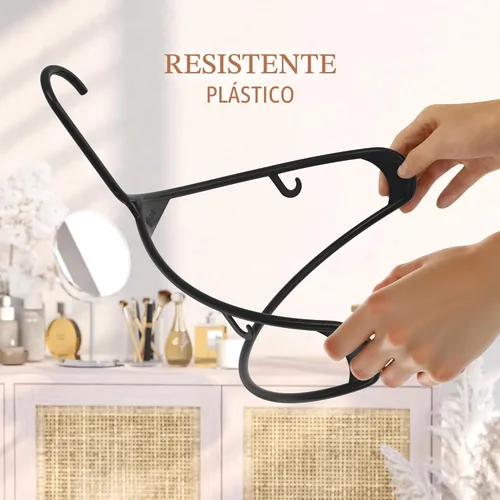 Miniatura 4 de Perchas de plástico para ropa, paquete de 20 unidades, ganchos de plástico color negro, es el colgador perfecto para colgar abrigos y ahorrar