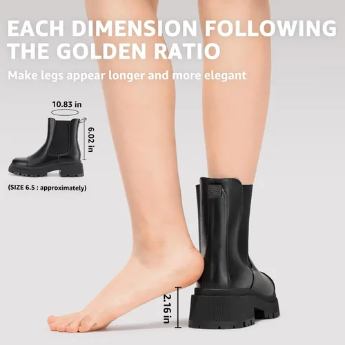 Miniatura 3 de Botas Chelsea para mujer, con suela de lengüeta, botines de tacón grueso sin cordones