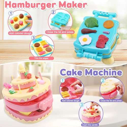 Miniatura 4 de Crelloci Juego de 4 en 1 de plastilina de colores para cocina, máquina de creación de helado, fideos, hamburguesas y pastel, juguetes de modelado