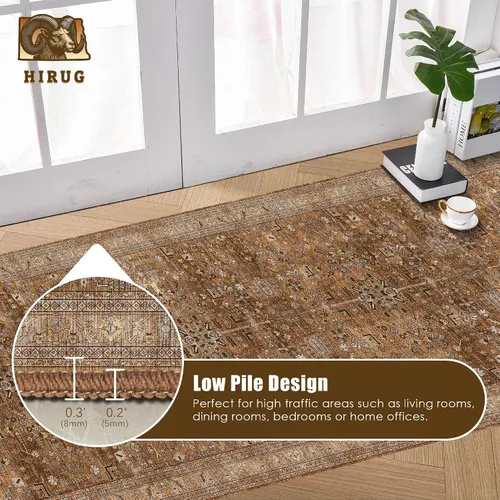 Miniatura 5 de Alfombra de Área Lavable 2'6'' x 8' Alfombra Persa Tradicional Vintage - Alfombra Plegable Desgastada Antideslizante Lavable a Máquina para Sala