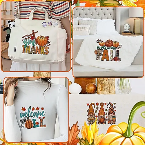 Miniatura 3 de Parches de planchado de otoño para ropa con diseño de calabaza, transferencias de planchado de otoño, hojas de arce, gnomo, pegatinas