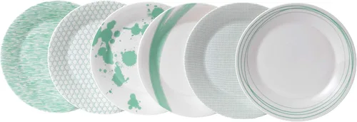 Miniatura 9 de Royal Doulton Pacific - Platos llanos con patrones mixtos, 11.4 pulgadas, azul/blanco, juego de 6