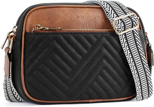 BOSTANTEN Bolsos cruzados acolchados para mujer, de piel vegana, bolsos pequeños de hombro con correa ancha