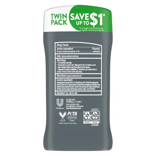 Miniatura 2 de Dove Men+Care Desodorante en barra para hombres Antitranspirante para protección de olores Extra Fresco Efectivo hasta 48 horas, 2.7 oz, 2