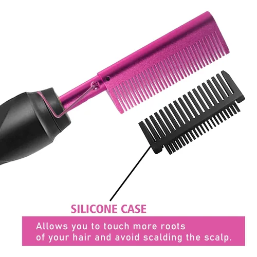 Miniatura 4 de Goiple Peine caliente eléctrico alisador de pelo rosa, peine alisador eléctrico para pelucas de cabello negro natural con diente ancho/cola de rata