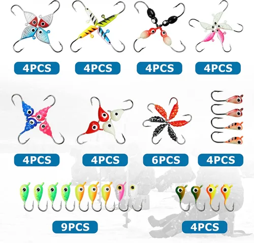 Miniatura 5 de Kit de plantillas de pesca en hielo, juego de señuelos de pesca en hielo, ganchos para la cabeza para lucioperca, panfish crappie, perca