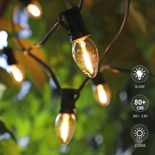 Miniatura 4 de KGC Bombilla LED de Navidad C7, bombillas LED de base E12, 0.6 W, 2200 K, blanco cálido, 50 lm, luces nocturnas de plástico transparente, bombillas