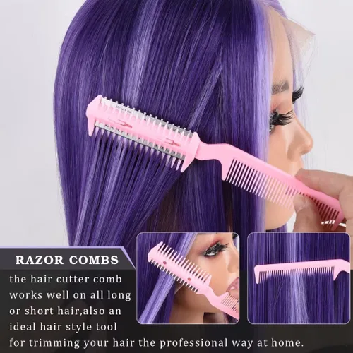 Miniatura 5 de 6 piezas de recortadora de puntas abiertas de doble filo, peine para adelgazar el cabello para cortes de pelo delgados en casa, mujeres y hombres