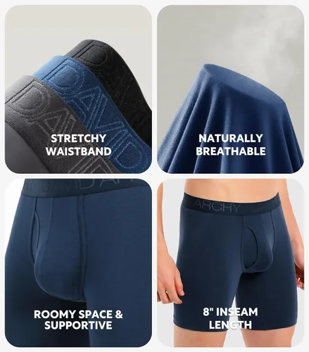 Miniatura 5 de DAVID ARCHY Mens Underwear Boxer Briefs Breathable Soft Moisture-Wicking with Fly Underwear Long Leg 8" for Men 3 Pack