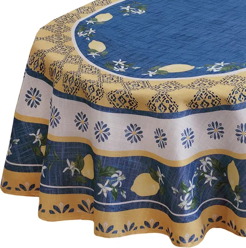 Miniatura 12 de Home Bargains Plus Mantel rectangular de tela, 52 x 70 pulgadas, jardín de limón azul, para interiores y exteriores, resistente a las manchas y al