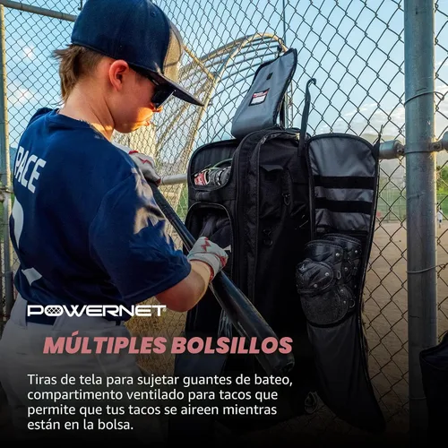 Miniatura 7 de PowerNet Optimus - Bolsa de receptor, bolsa de equipo rodante para todos los equipos de béisbol y sóftbol, 7 fundas internas para bate