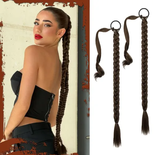 Miniatura 41 de Sofeiyan Extensión de cola de caballo de trenza larga con banda para el cabello, lacio, elegante, envolvente, extensiones de cabello trenzado, cola