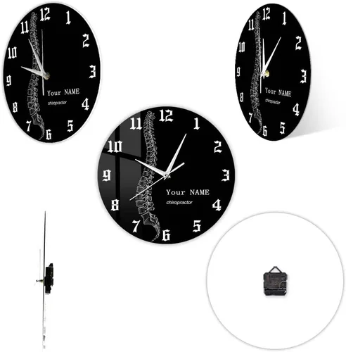 Miniatura 7 de Reloj de pared personalizado de 12 pulgadas, para terapeuta de columna vertebral, negro, redondo, analógico, sin tictac, sin alarma, adulto, unisex