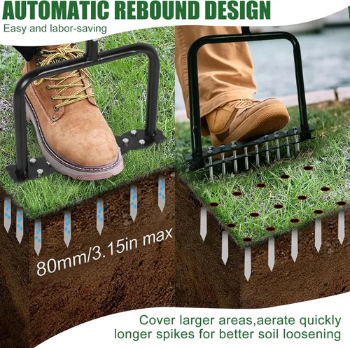Miniatura 3 de Herramienta aireadora de césped, herramienta manual de acero inoxidable con base de resorte, diseño automático de limpieza de suciedad y hojas