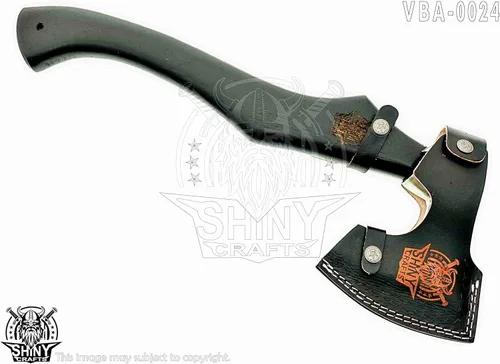 Miniatura 2 de Hacha de camping Tomahawk Hacha barbuda vikinga hecha a mano con mango de madera de fresno, regalos vikingos para hombres con funda de cuero