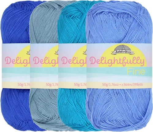 JubileeYarn - Hilo deliciosamente fino, 1.76 oz/madeja de rayón de bambú y encaje, tonos de azul, 4 madejas