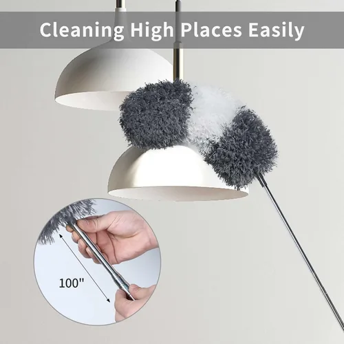 Miniatura 2 de BOOMJOY Plumero de plumas de microfibra con poste extensible de 100 pulgadas, paquete de 2 plumeros para limpieza de techo, ventilador, muebles