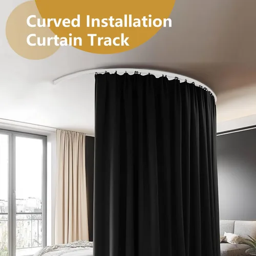 Miniatura 7 de MaKefeile Riel de cortina de techo flexible para montaje en techo o pared, cortinas divisoras de habitación resistentes para sala de estar, Blanco