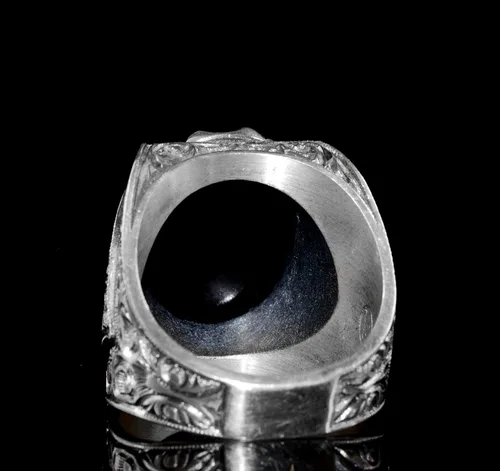 Miniatura 5 de 925 Sterling Silver Men's Ring with Natural Gemstone, Handmade Steel Pen Craft