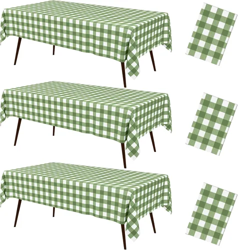 Miniatura 44 de misaya 3 paquetes de manteles desechables de búfalo, mantel de plástico impermeable de 54 x 72 pulgadas, manteles rectangulares a cuadros caqui