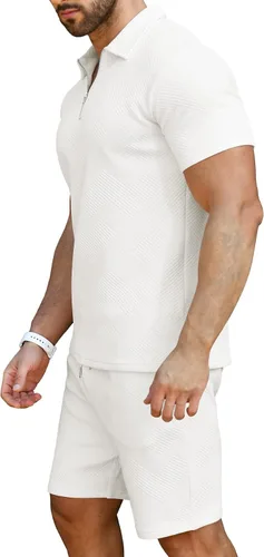 Miniatura 3 de KUYIGO Conjunto de camisa polo y pantalones cortos para hombre, trajes de verano a la moda, casual, de manga corta, traje de 2 piezas para hombre