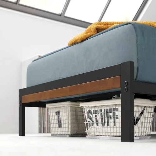 Miniatura 11 de Zinus Kai - Base de cama de bambú y metal con cabecero, no necesita somier, fácil montaje, individual, color marrón