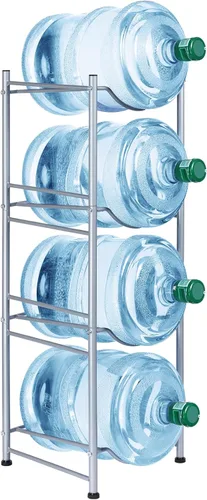 SEHERTIWY Soporte para jarra de agua de 5 galones, 4 niveles resistente para botellas, estante de almacenamiento para el hogar, oficina, ahorra Plata