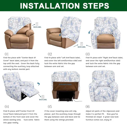 Miniatura 7 de CRFATOP Funda elástica para sillón reclinable, 4 piezas, fundas impresas para silla reclinable de 1 asiento, colección Fallon, protector de muebles
