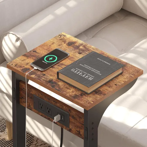 Miniatura 6 de TUTOTAK - Mesa auxiliar en forma de C con estación de carga, mesa auxiliar, mesa de sofá para espacios pequeños, bandeja de TV con 2 puertos USB