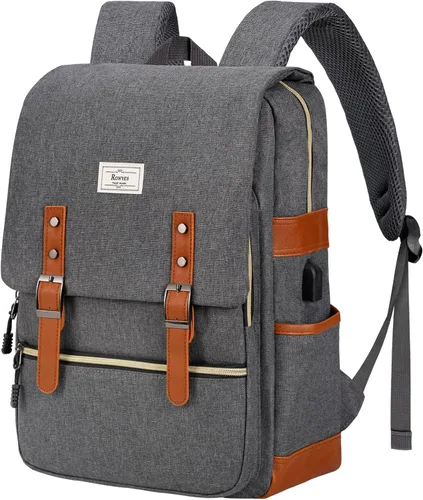 Miniatura 8 de Ronyes - Mochila vintage para laptop para mujeres y hombres, de 15.6 pulgadas, mochila casual de día con puerto de carga USB para trabajo