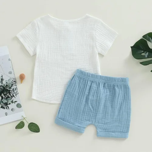 Miniatura 50 de fhutpw Conjunto de 2 piezas de ropa de verano para bebés, camiseta de manga corta, cintura elástica, pantalones cortos para niños pequeños