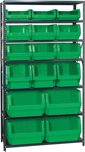 Miniatura 603 de Quantum QSBU-245BK Heavy Duty Shelving Unit with (7) Shelves and (24) QUS245 Black Bins for Garage Warehouse Storage Distribution 400 lb Load